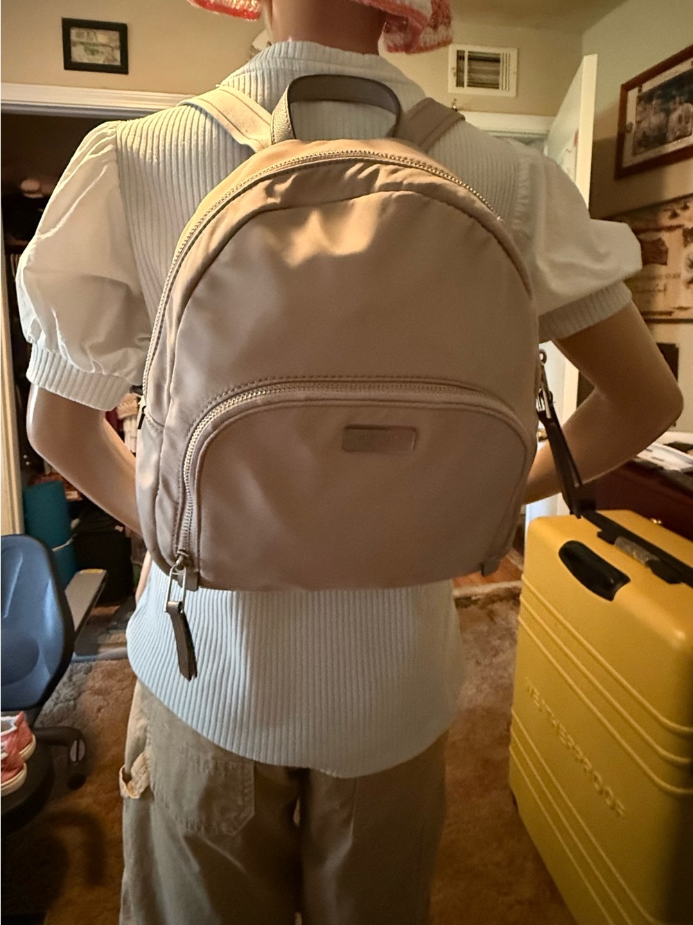 KATE SPADE NEW YORK taupe nylon medium sized backpack with gold logo plaque. 💕 - Picture 3 of 4